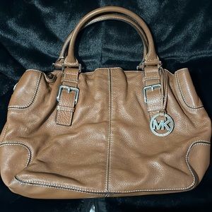 Michael Kors Medium Leather Satchel in Brown/Tan